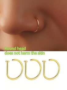 1个/3个/5个装不锈钢D形假鼻环，舒适夹式鼻环/耳环，无需穿孔