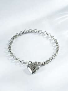 1pc Charm Bracelet With 26 Alphabet Letters, Chunky Jewelry, Heart Design, Suitable For Women And Teens, Perfect Christmas Gift