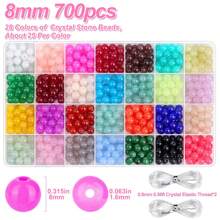 700/1400pcs 8/6mm Round Glass Beads, 28 Colors Boho Style Crystal Beads For Jewelry Making, DIY Bracelet Kit With Bead Organizer, Craft Supplies, Beads Kit For Nechklace Phone Charms Earrings