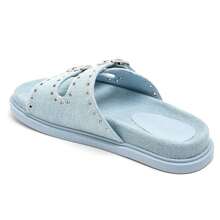 Flat Sandal With Double Straps And Metal Buckles - JEANS - View 5