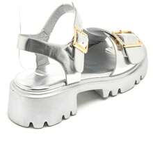Sandals With Metal Detail Buckle Straps And Thick Soles - Silver - View 4