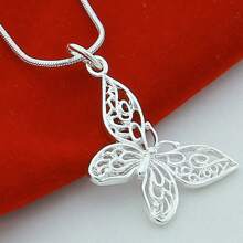 Silver Plating Butterfly Pendant Necklace 18/20/22/24/28/30 Inch Snake Chain For Women Wedding Engagement Jewelry - Silver - View 2