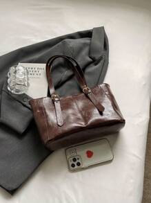 极简风格大容量腋下手提包通勤包 - 咖啡棕 - 查看 4