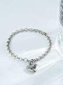 1pc Charm Bracelet With 26 Alphabet Letters, Chunky Jewelry, Heart Design, Suitable For Women And Teens, Perfect Christmas Gift