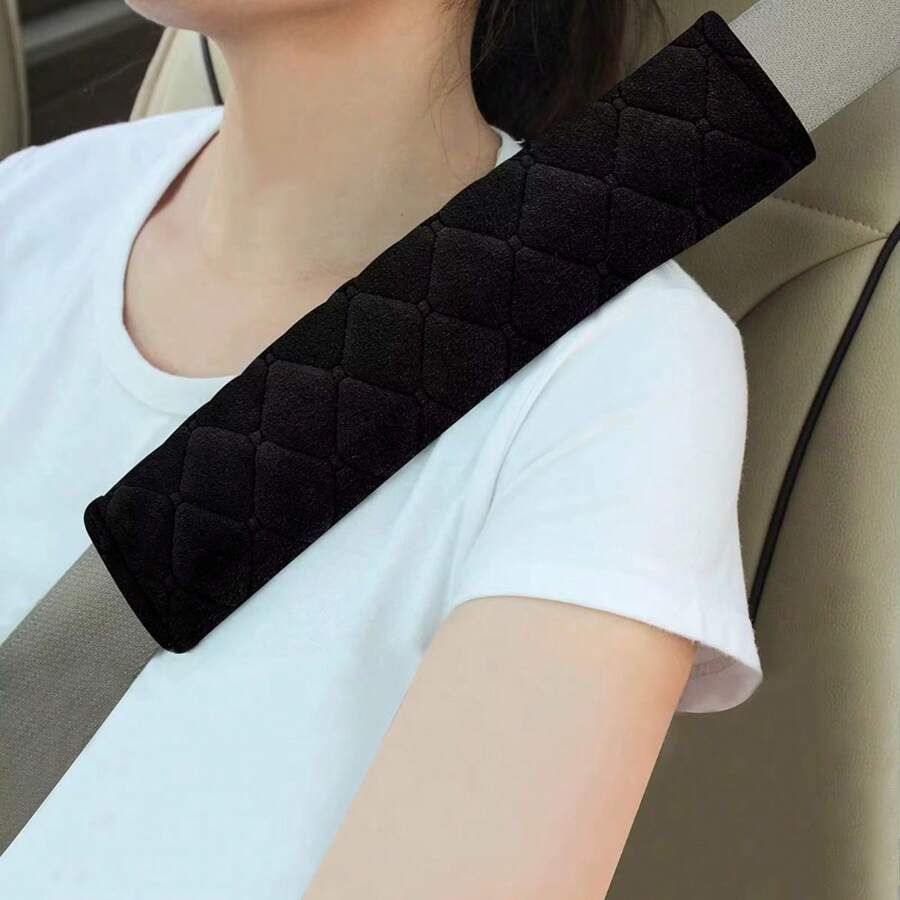 2Pcs Car Seat Belt Shoulder Protection Pad Soft Comfortable Backpack Strap Protect Neck And Shoulders From Chafing COVER - màu đen - Xem 1