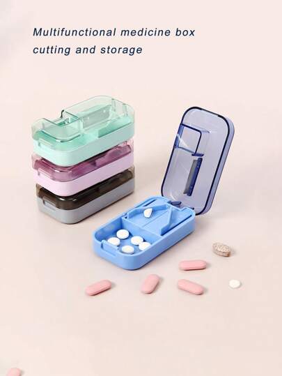 1pc New Pill Cutter Box, Multi-Color Options, Pill Organizer Box With Pill Cutter, 3-In-1 Multifunctional