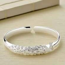 Nuevo brazalete de plata de ley 925 con diseño elegante de pavo real, abierto, para mujer. Accesorio de joyería de moda para fiestas, bodas y regalos
