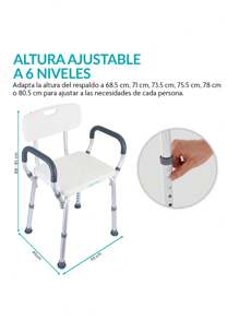 Neurolux Silla para Ducha para Adulto Mayor, Banco para Baño y Regadera con Reposabrazos y Respaldo Desmontable, Altura Ajustable Hasta 6 Niveles, con Diseño Antideslizante, Soporta Hasta 150 Kg - Blanco - Ver 5