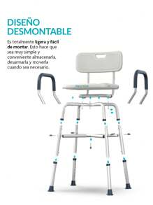 Neurolux Silla para Ducha para Adulto Mayor, Banco para Baño y Regadera con Reposabrazos y Respaldo Desmontable, Altura Ajustable Hasta 6 Niveles, con Diseño Antideslizante, Soporta Hasta 150 Kg - Blanco - Ver 8