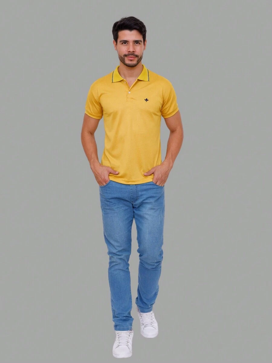 MEN'S POLO COLLAR SHIRT CASUAL BUTTON SLIM T-SHIRT PROMOTION - Mustard Yellow - View 1