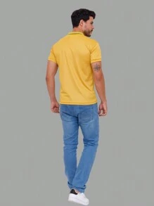 MEN'S POLO COLLAR SHIRT CASUAL BUTTON SLIM T-SHIRT PROMOTION - Mustard Yellow - View 3