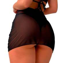 Short Pareo Skirt For Beach Covers Up Bikini - 黑色 - 查看 6