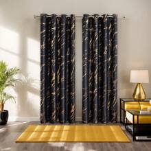 2 Stücke Schwarz & Gold Marmor Muster Vorhänge, geeignet für Wohnzimmer, Schlafzimmer, Alltagsgebrauch, Partys, Schulanfang, Weihnachten, Halloween, hergestellt aus Polyester mit guter Abdunkelungswirkung, leicht, luxuriöser nordischer Stil, maschinenwaschbar, verschiedene Größen erhältlich