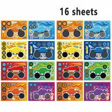 8/16pcs Racing Car Puzzle Stickers, DIY Changeable Stickers Craft, Holiday Party Gift Bag Filler, Sticker Book, Birthday Gifts