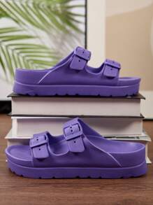 New Fashion Women Sandals With Double Buckle Design, EVA Lightweight & Sturdy Thick Sole, Soft & Comfortable, Anti-Slip & Wear-Resistant, Suitable For Walking, Beach, Street