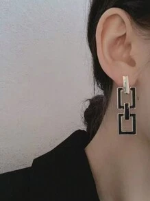 1 对经典欧美时尚镂空方形耳环，时尚拼色吊坠耳环，个性魅力珠宝，适合女性，秋冬 - 金色 - 查看 11