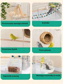 Transparent Bird Cage With Tiger Pattern, Large Aviary Cage For Parrot, Phoenix, Bulbul, Finch Observation - Grey - View 4