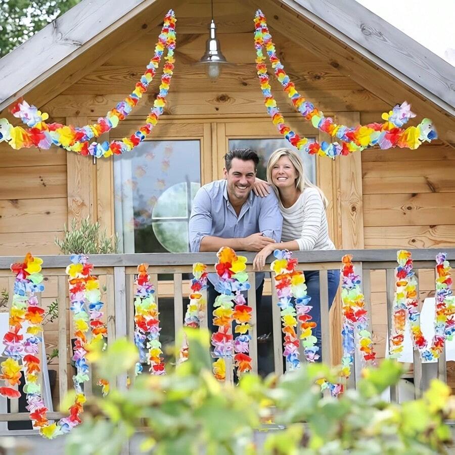 Ghirlanda gigante di fiori Hawaii lunga 6 m/19,7 ft - Decorazione per feste tropicali in poliestere, riutilizzabile e facile da installare, senza piume, senza alimentazione elettrica, adatta per giardino, spiaggia, stile fattoria | Decorazione floreale colorata da appendere adatta per varie celebrazioni
