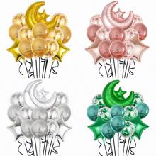 13 piezas Globos metálicos con forma de estrella y luna para Eid Mubarak, decoraciones de Ramadán para fiestas del festival de Eid