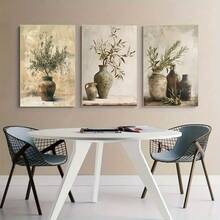 3pcs Modern Retro Olive Branch Canvas Wall Art Set - Framed, Wrapped Cloth Paintings For Living Room Decor 16*24inch*3