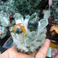 350g+New Find Green Phantom Quartz Crystal Cluster Mineral Specimen ,Hand Carving,Healing Home Decor,Energy Crystal Gift 1PC;Random Delivery - Multicolor - View 2