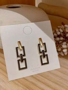 1 对经典欧美时尚镂空方形耳环，时尚拼色吊坠耳环，个性魅力珠宝，适合女性，秋冬 - 金色 - 查看 7