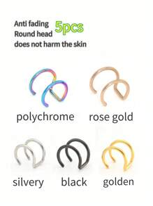 1/2/3/5 piezas de joyas de aro de acero inoxidable para oreja falsa, pendientes de clip, aro de labio falso sin perforación, pendientes falsos de clip de oreja que no requieren perforación, para labio falso, septum, nuevo aro de labio sin necesidad de perforación, adecuado para uso diario para hombres y mujeres