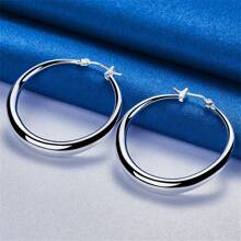 1 Pair 925 Silver Fine Simple Round Hoop Earrings For Women Fashion Charm Gift Wedding Jewelry Birthday Christmas Accessories
