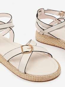 Where’s That From ALORA CROSS OVER BUCKLE STRAP SANDALS - Cream PU - View 4