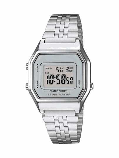 Relógio Feminino Retrô Digital Led Vintage Prata fundo Branco Moda WR