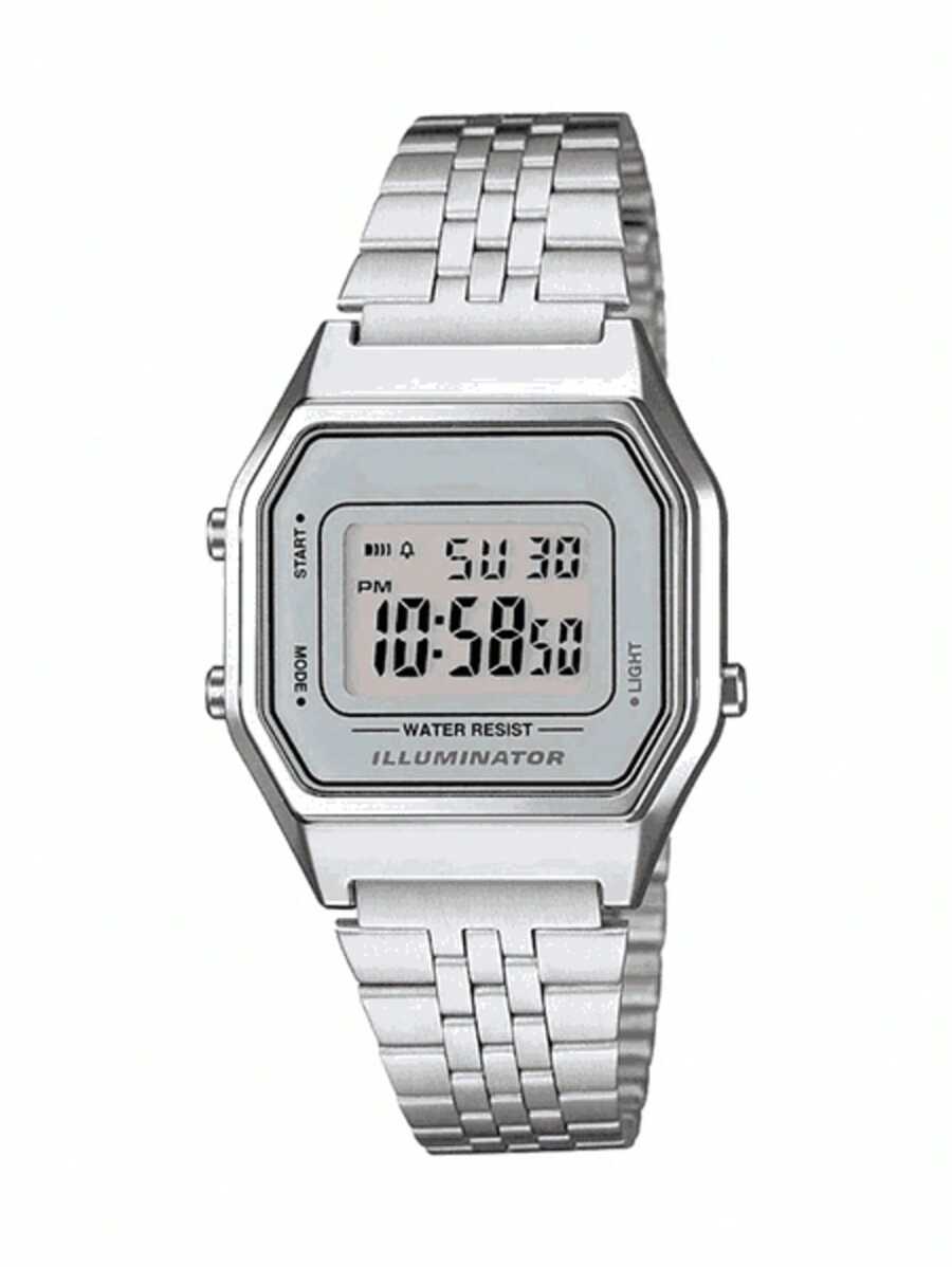 Relógio Feminino Retrô Digital Led Vintage Prata fundo Branco Moda WR