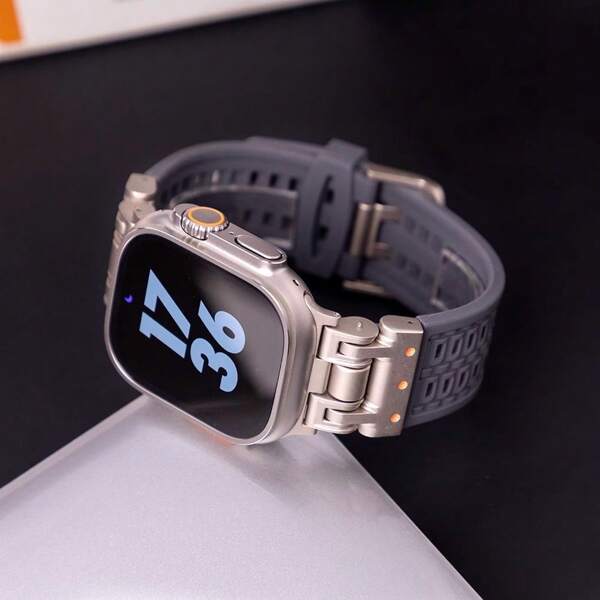 1pc Outdoor Mecha Style Watch Band Compatible With Apple Watch Ultra 2, Metal Buckle Breathable Soft Silicone Strap For S987 S10/Mechanical Style Sport Band Compatible With Apple Watch S9, Liquid Silicone Strap Fit For S10/9/8/7/6/5/SE