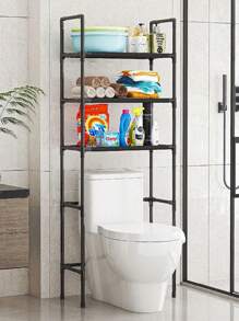 Estante de baño sobre el inodoro, estantería organizadora de toallas, mueble estante sanitario de 3 niveles para ahorrar espacio en el baño, estantería de baño ajustable y organizador de almacenamiento, estantería organizadora de baño sobre el inodoro para el hogar, 3 niveles de estantes impermeables y resistentes a la oxidación, decoración de baño de verano - Negro - Ver 3