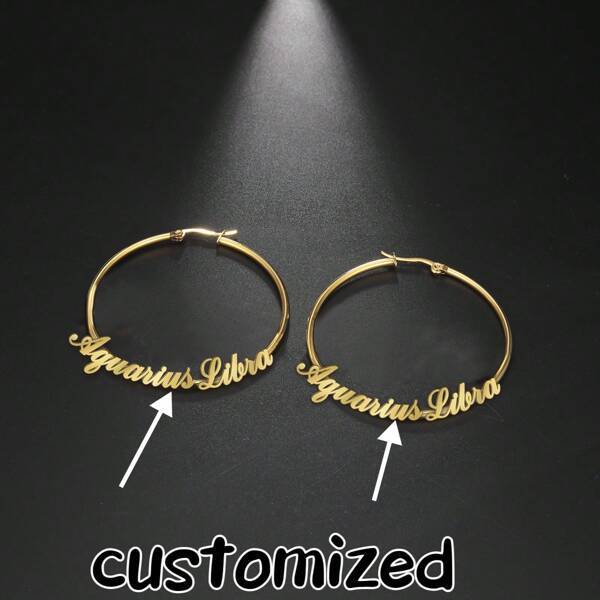 Personalized Stainless Steel Name Earrings, Monogram Initial ID Earrings, Graduation Gift For Best Friends, Women Jewelry Gift, Minimalist Style, Classic 18K Gold Plated Stainless Steel Customized Heart Detail, Elegant Bohemian Style, Suitable For Party And Holiday, All Season - Stylish Personalized Jewelry Gift