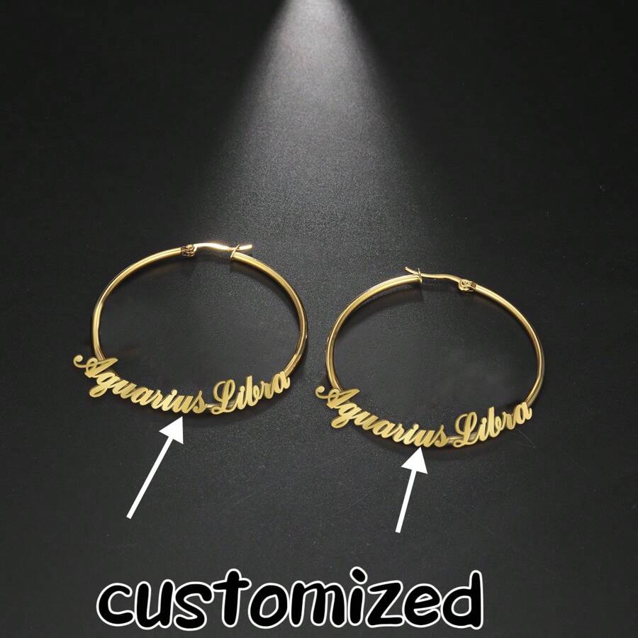 Brincos Personalizados de Aço Inoxidável com Nome, Brincos de Identificação de Monograma Inicial, Presente de Formatura para Melhores Amigas, Presente de Joias para Mulheres, Estilo Minimalista, Aço Inoxidável Banhado a Ouro 18K Personalizado com Detalhe de Coração, Estilo Boêmio Elegante, Adequado para Festa e Feriado, Todas as Estações - Presente de Joias Personalizado e Estiloso