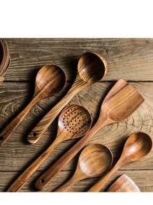 Natural Wooden Cooking Spatula, Wok Stirrer, Kitchen Utensils, Wooden Ladle, Skimmer, Cooking Tools