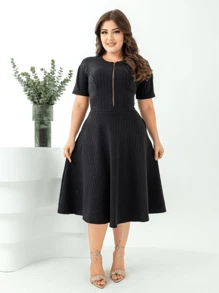 Bubble Midi Dress Without Belt With Functional Zipper Evangelical Fashion - 黑色 - 查看 2