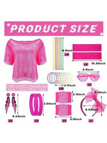 25 件 1980 年代复古派对套装、1980 年代女式花裙、万圣节圣诞服装配饰，包括 1980 年代 T 恤、暖腿套、渔网手套、眼镜、耳环、手镯、项链、角色扮演头带