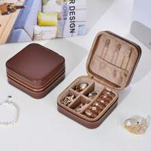 1pc Synthetic Leather Necklace Ring Earring Storage Lockable Gift Case Jewelry Box Organizer - Multicolor - View 6