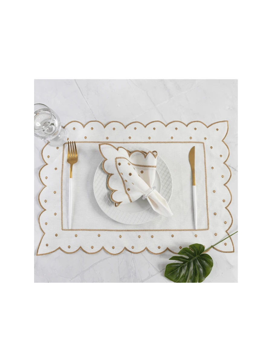 12-Piece American Game Kit With 6 Embroidered Placemats (50cm X 35cm) And 6 Napkins (35cm X 35cm) Table Set - BEIGE POA - View 1