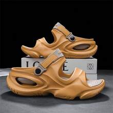 2025 男士新款创新厚底柔软户外海滩度假风格情侣休闲防滑室内驾驶凉鞋，夏季 - 橘色 - 查看 3