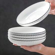 4 件陶瓷圆形餐碗，陶瓷家用盘子，圆形深餐具，适用于意大利面、沙拉、甜点、寿司 - 多功能厨房餐具套装，适用于用餐、家庭聚会、火锅、烧烤 - 、四季餐饮配件