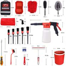 YILAIRIOU Car Wash Kit With Foam Gun - Car Wash Cleaning Kit With Wash Microfiber Sponge And Towels Tire Brush Collapsible Bucket Wash, Sprayers For Car Cleaning Gardens And Pets​ - 紅色 - 查看 4