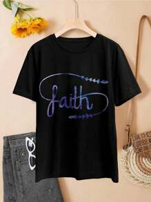 Lovers' Faith T-Shirts Bible Verse Christian Art Design Christian Quotes for Ladies - Negro - Ver 2