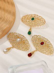 1 件女士金色金属镂空花朵水钻镶嵌吊坠胸针，适合婚礼、派对、节日佩戴 - 胸針 絲巾扣 - 查看 8