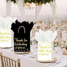 24 个金箔礼品袋，带手柄的黑色纸袋，适用于婚礼、商务、购物、生日、派对礼品、小型商务用品（黑色/白色） - 彩色 - 查看 4