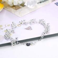 925 Sterling Silver Plated Beads Chain Bracelet For Women Wedding Fashion Charm Gift Jewelry