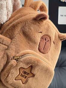 Mochila de peluche con estampado de capibara y delfín - Mochila de estilo de moda casual y con inspiración de dibujos animados, perfecta para salir, la universidad, viajar y uso diario