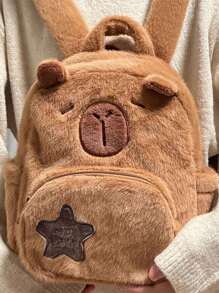 Mochila de peluche con estampado de capibara y delfín - Mochila de estilo de moda casual y con inspiración de dibujos animados, perfecta para salir, la universidad, viajar y uso diario