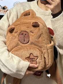 Mochila de peluche con estampado de capibara y delfín - Mochila de estilo de moda casual y con inspiración de dibujos animados, perfecta para salir, la universidad, viajar y uso diario